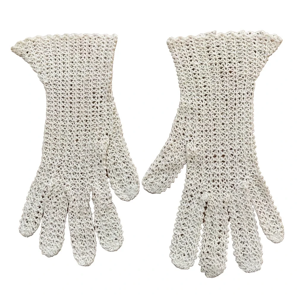 Vintage Hand Made Crochet Cotton Gloves Ladies Daytime Formal Church Wedding OS